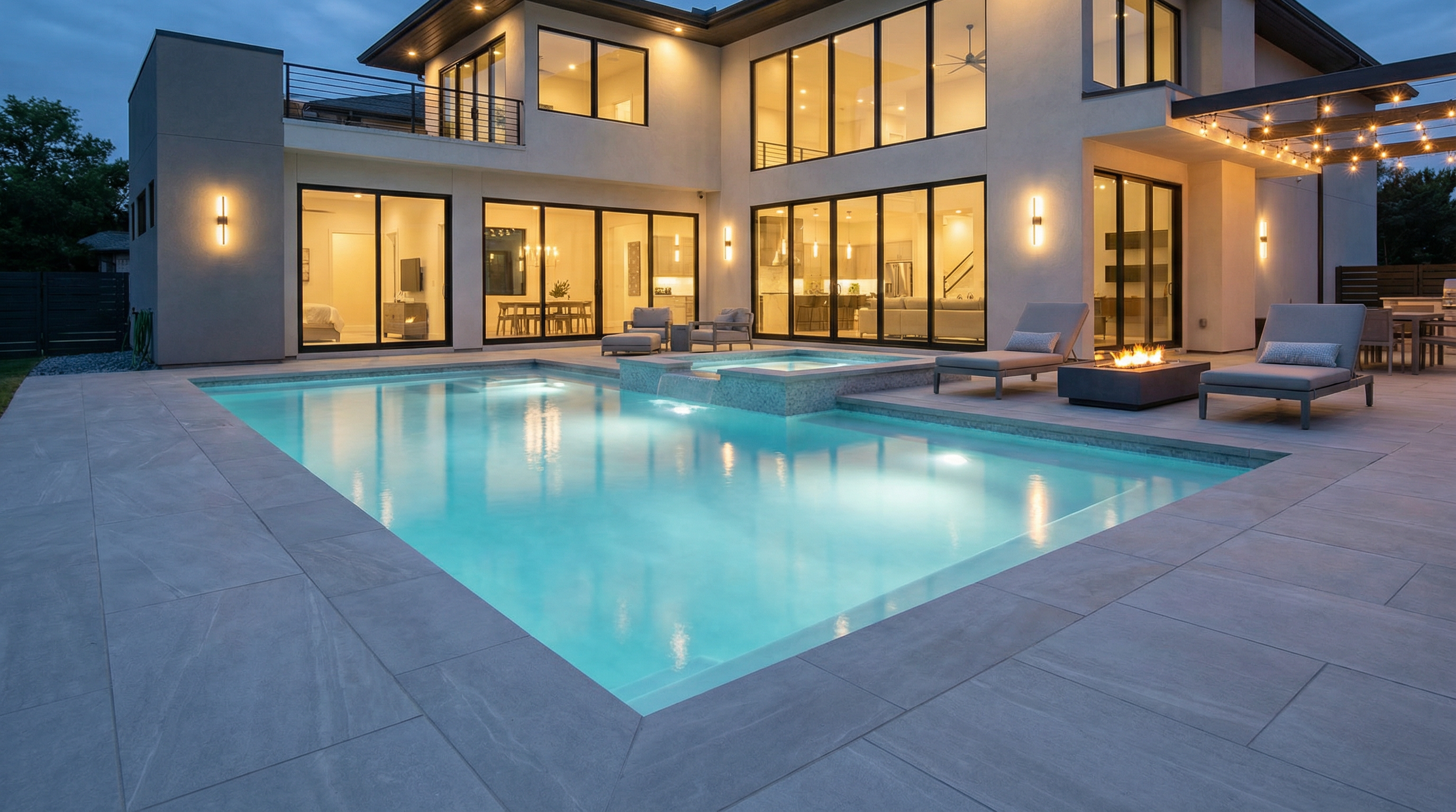 Luxury pool at night